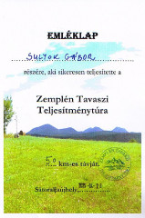 Teljesítménytúrák :: Zemplén tavaszi teljesítménytúra :: oklevél.jpg :: 
