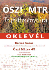 Teljesítménytúrák :: Őszi Mátra teljesítménytúra :: oklevél.jpg :: 